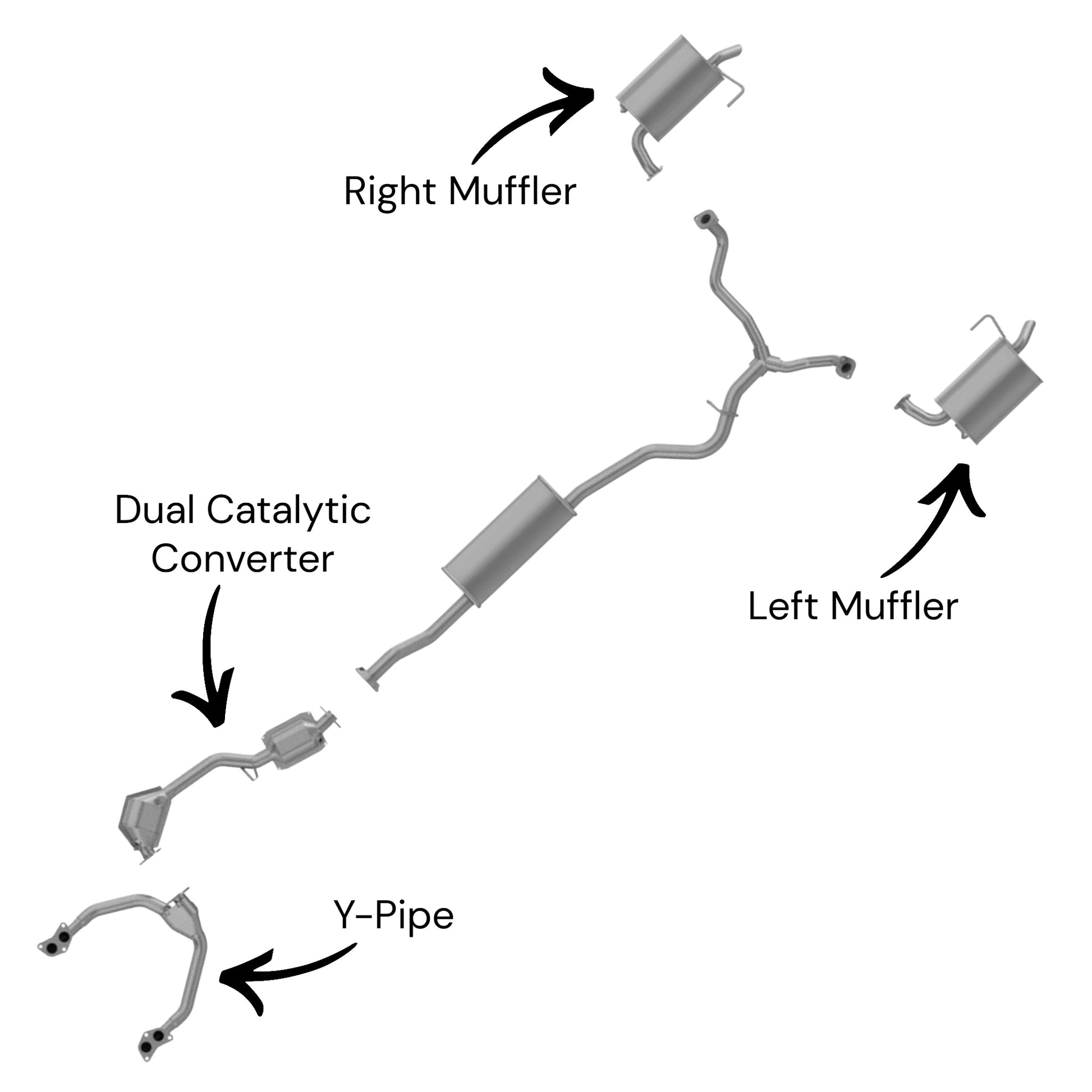 Subaru Outback 2.5L (Non-Turbo) (Except SULEV) (2005) Y-Pipe, Dual Catalytic Converter, Left & Right Mufflers