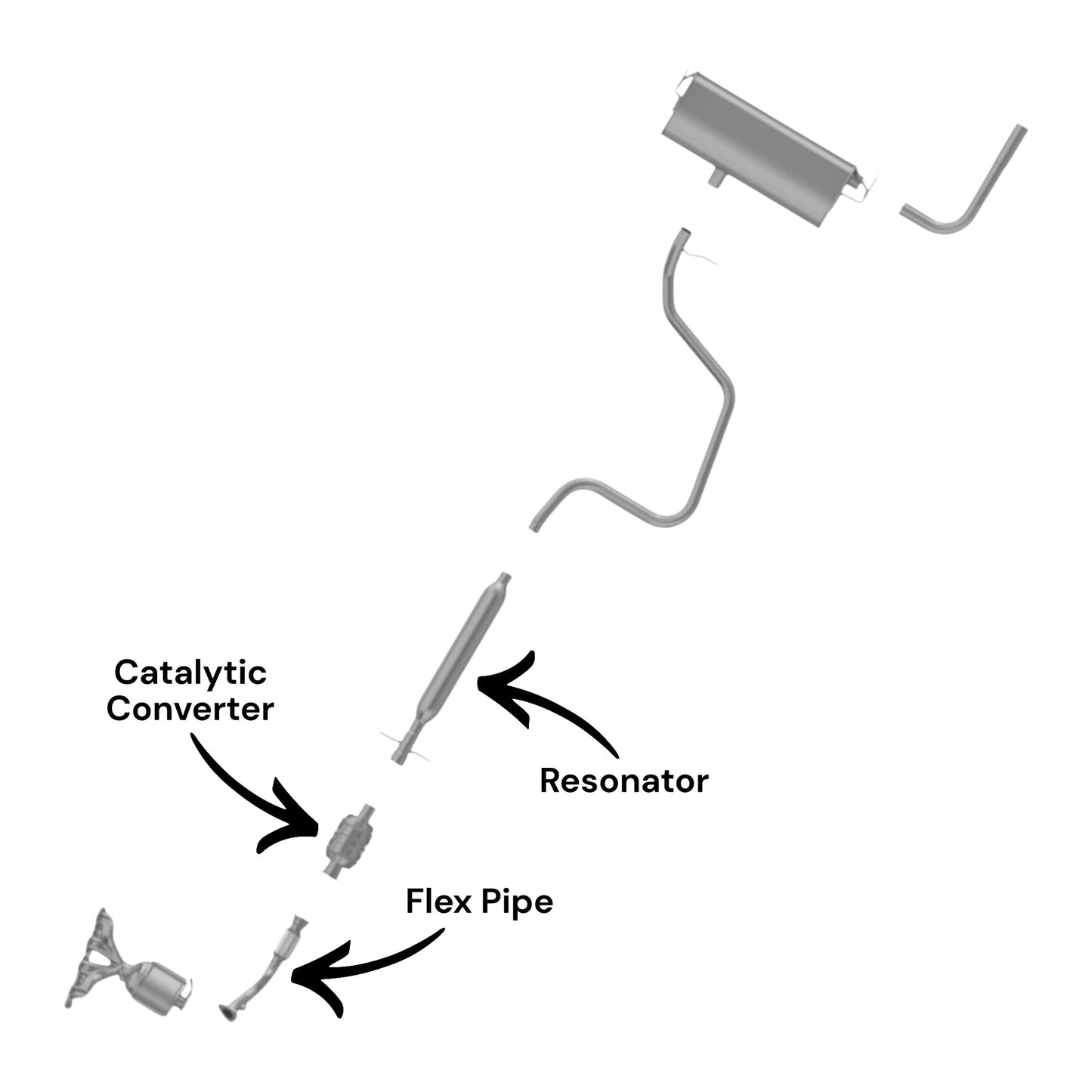 Chevrolet Malibu 2.4L (2008-2010) (Non-Hybrid) (4 Speed) Flex Pipe, Catalytic Converter, Resonator