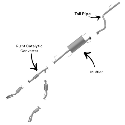 Toyota 4Runner 4.0L (2010-2012) Right Catalytic Converter, Muffler and Tail Pipe