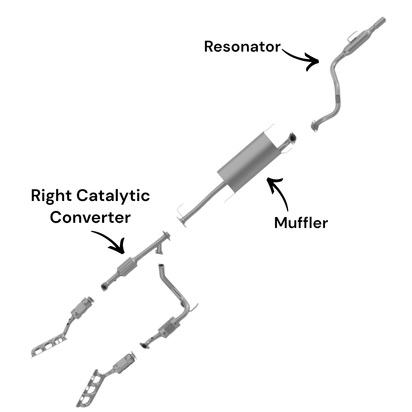 Toyota 4Runner 4.7L (2005-2009) Right Catalytic Converter, Muffler and Resonator