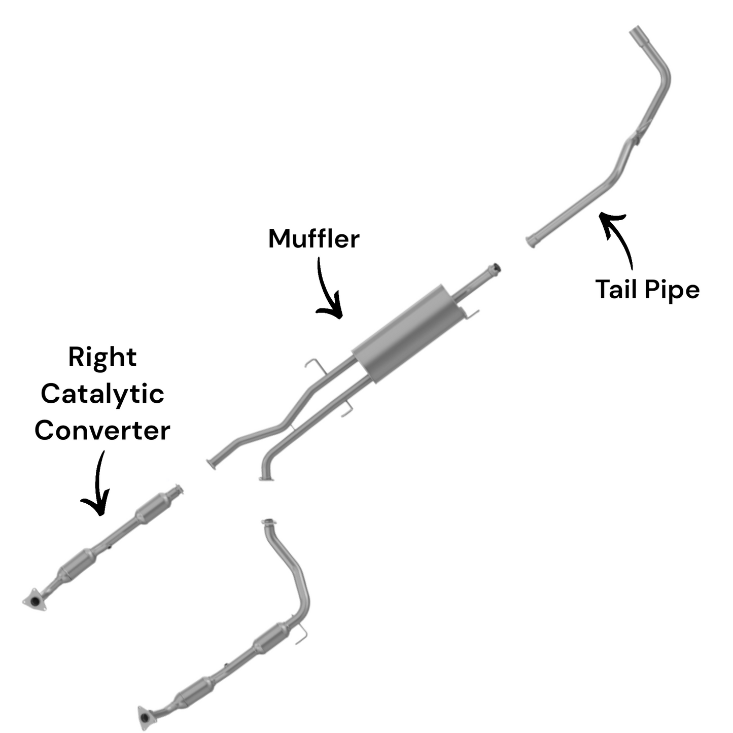 Toyota Tundra 4.0L (2007-2011) (145.7" Wheelbase) Right Side Catalytic Converter, Muffler and Tail Pipe
