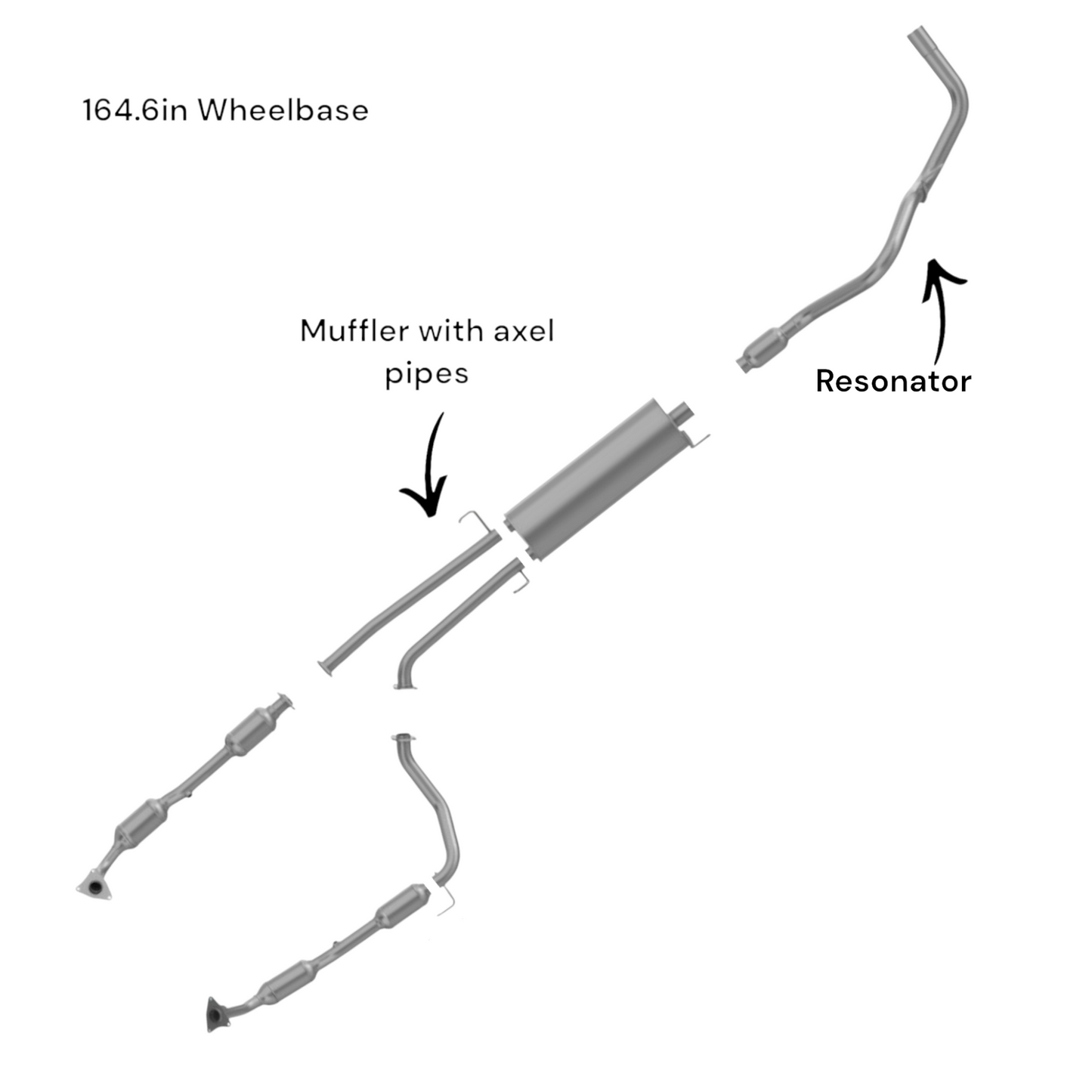 Silencieux avec tubes d'essieu et tuyau d'échappement pour Toyota Tundra à empattement de 164,6 pouces, moteurs 4,6 L (2010-2014) et 5,7 L (2007-2014).