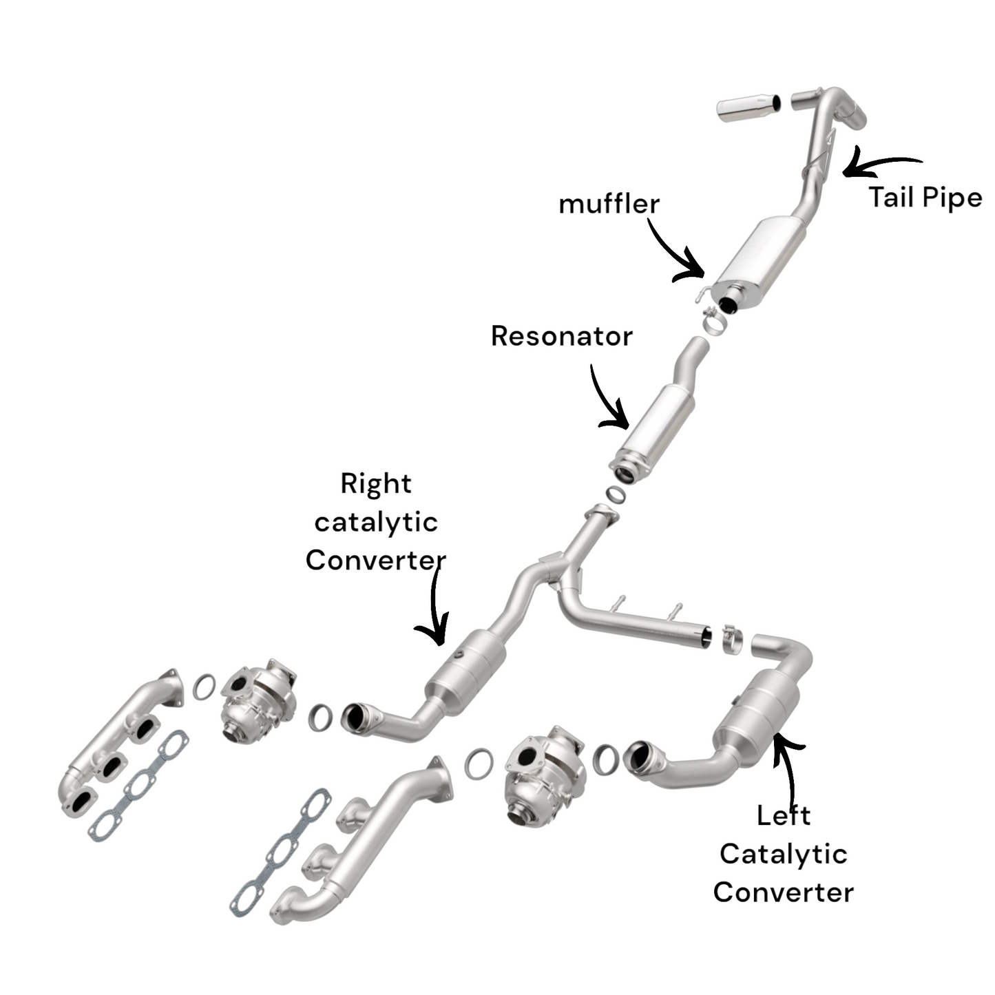Convertisseurs catalytiques, résonateur, silencieux et tuyau d'échappement pour Ford F-150 2015-2020 2.7L Turbo (W/B-141.0)
