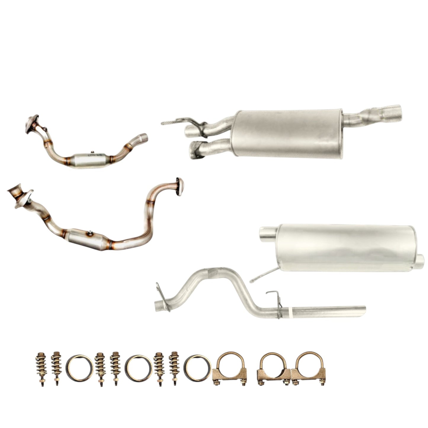 Ford F-350 Super Duty 6.2L (2011-2016) (Standard Cab Pickup) (Long Bend) Right And Left Side Catalytic Converter, Middle And Rear Muffler And Tail Pipe