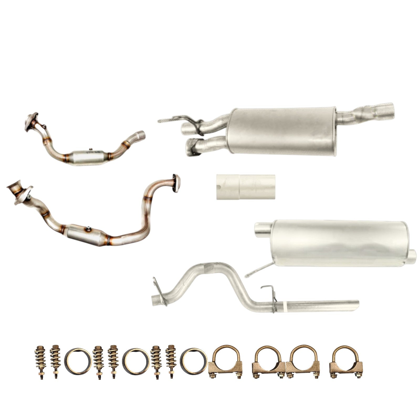 Ford F-350 Super Duty 6.2L (2011-2016) (Extended Cap Pickup) (Short Bend) Right And Left Side Catalytic Converter, Muffler Set, Pipe And Tail Pipe